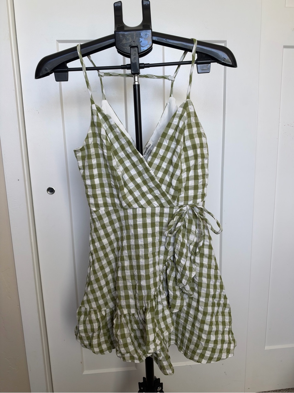 Speechless Olive and White Gingham Wrap Mini Dress